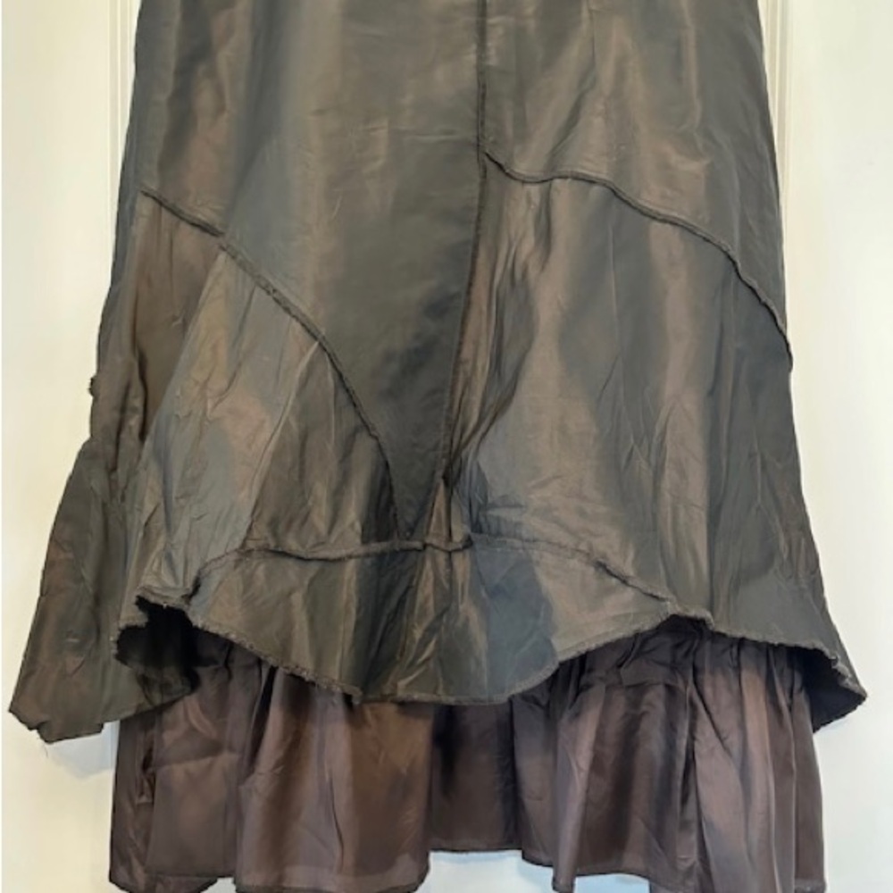 OPPIO Italy Luxury Taffeta Bronzed Brown Exposed Seams Tiered Flounce Sz M L